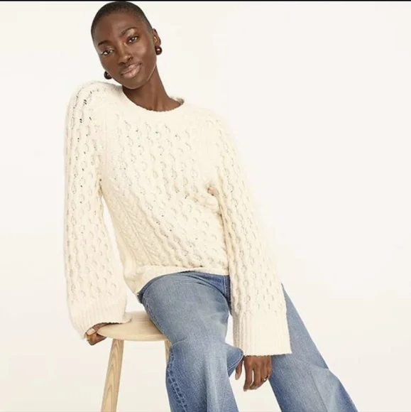 Pull J.Crew Vintage En Laine Câblée - Taille Medium, Ivoire, Neuf Sans étiquettes
